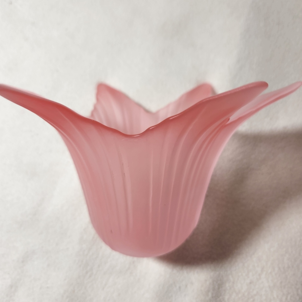 Vintage Partylite Frosted Glass Pink Tulip Tea Light Candle Holder